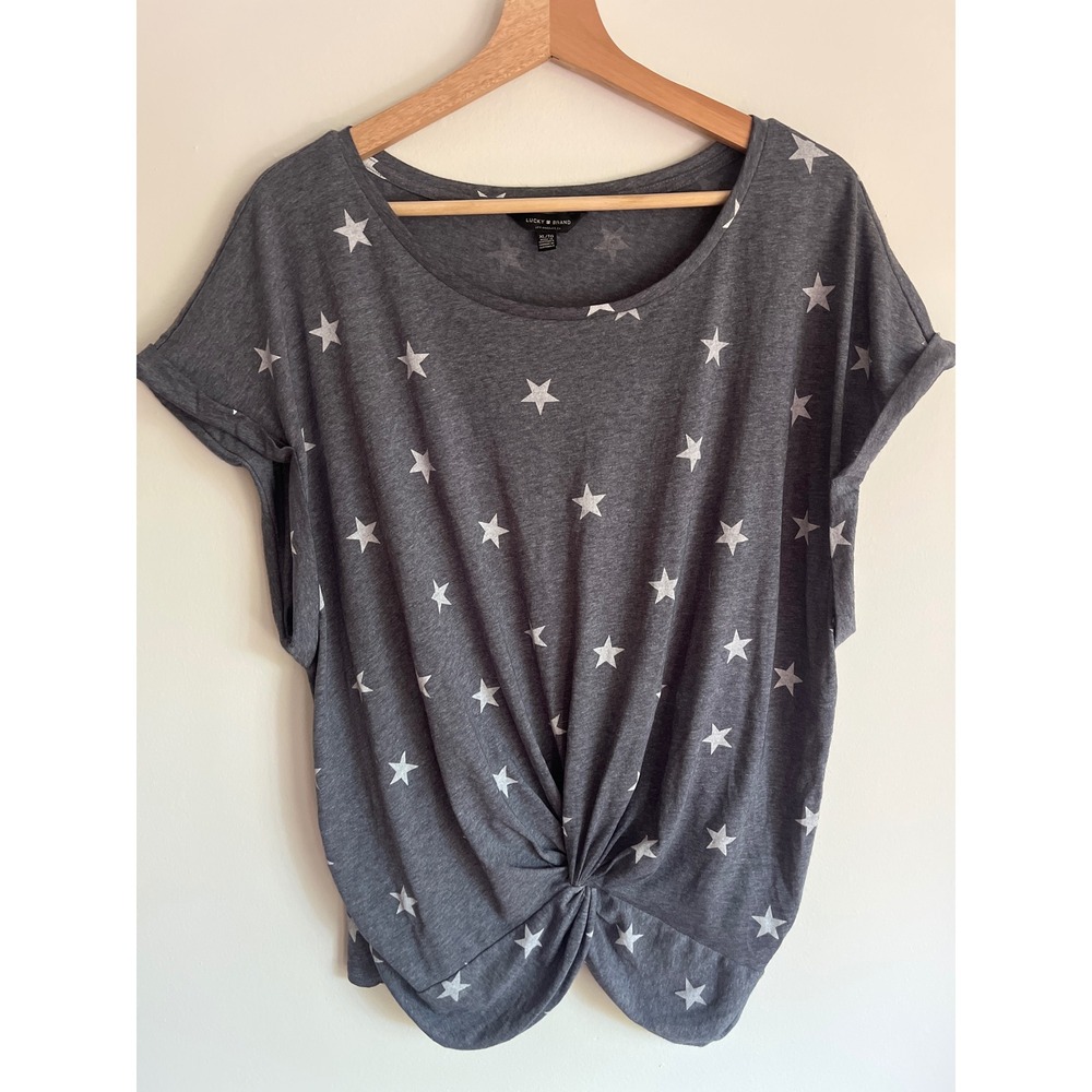 Lucky Brand Star Tee XL Dolman Short Sleeve Knot Front 4th of July Patriotic